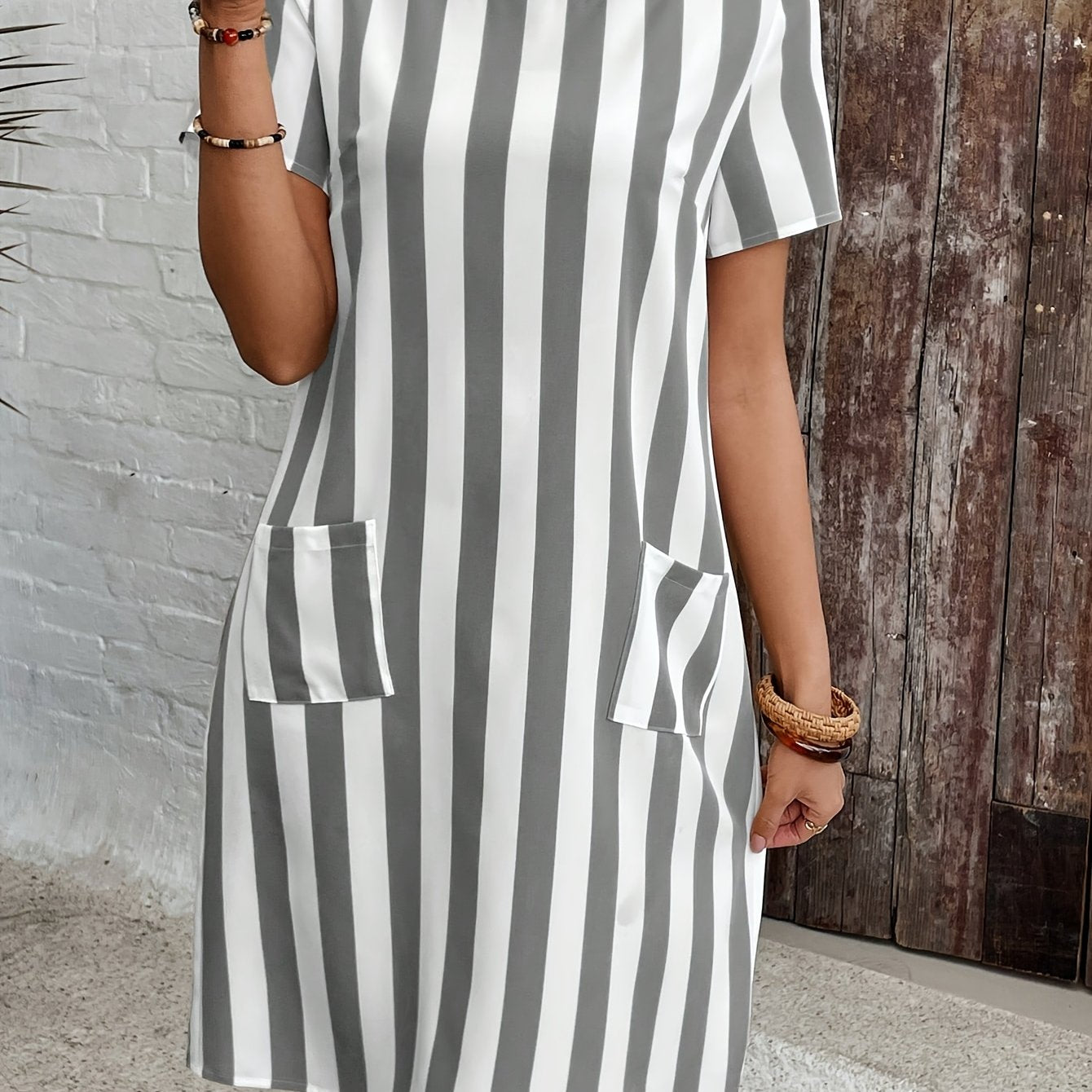 LENA | Vestido Casual a Rayas con Bolsillos