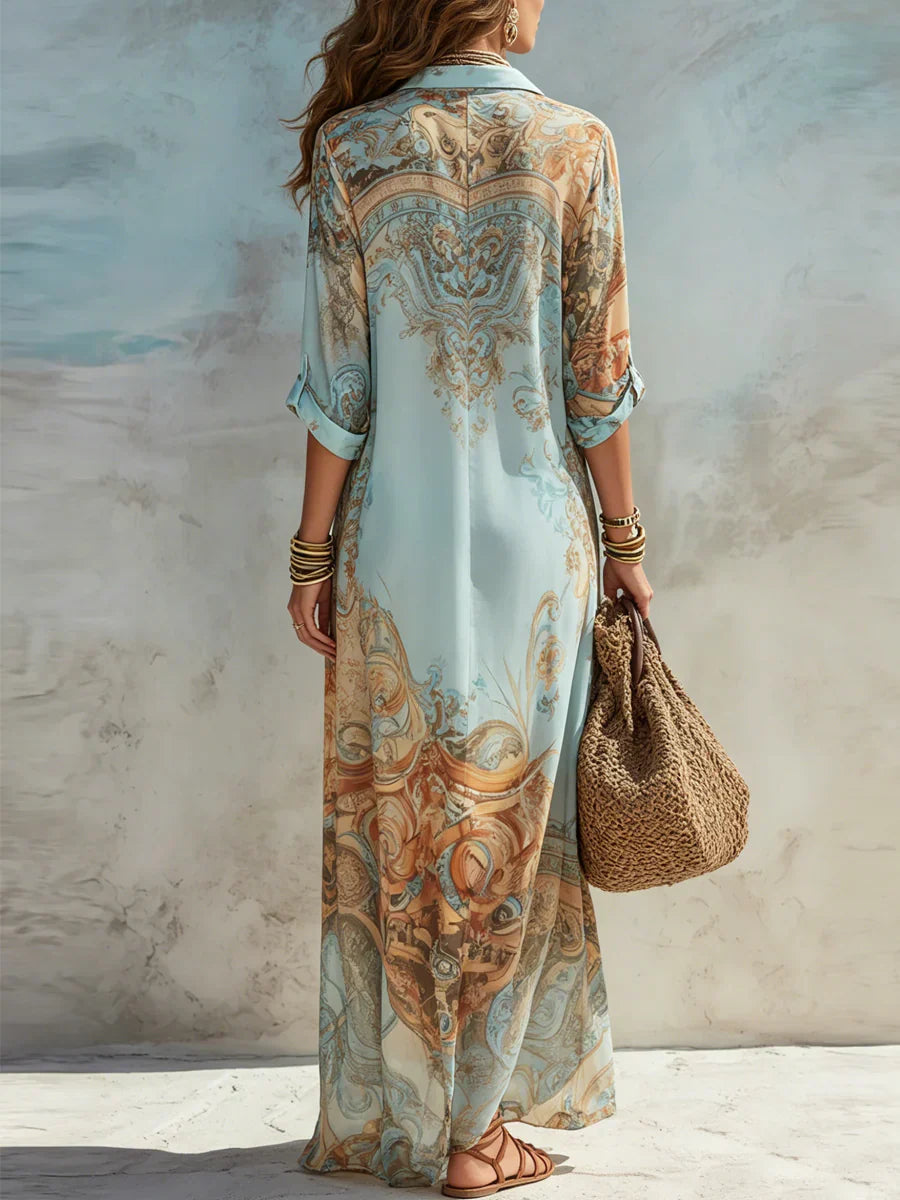 VIENTO Vestido Maxi Fluido vista lateral silueta completa — Loopy Wear