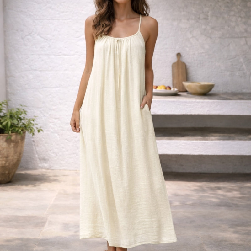 Brisa de Verano – Vestido Largo de Lino con Espalda Descubierta