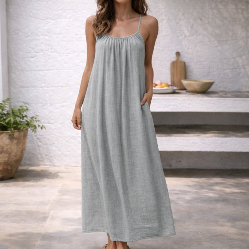 Brisa de Verano – Vestido Largo de Lino con Espalda Descubierta