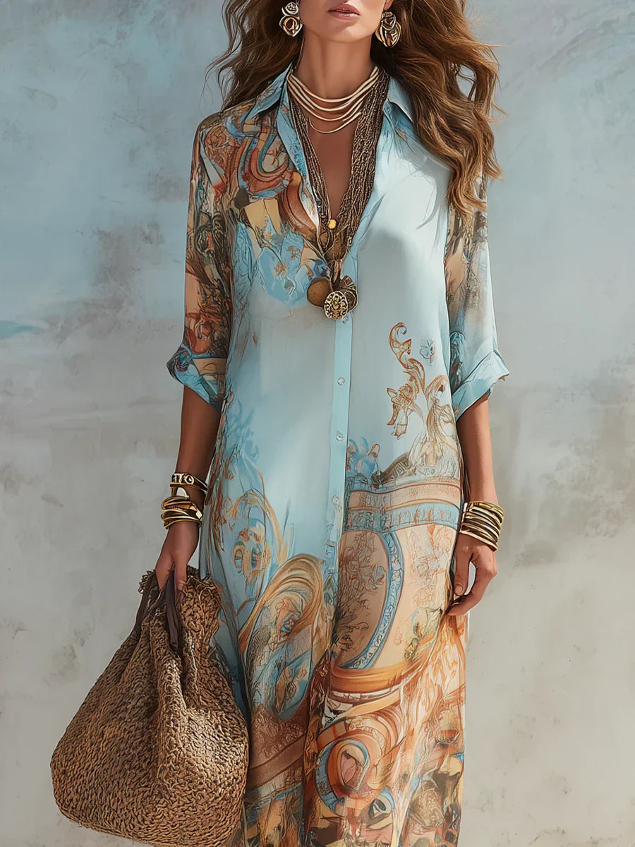 VIENTO Vestido Maxi Fluido detalle cuello y escote — Loopy Wear