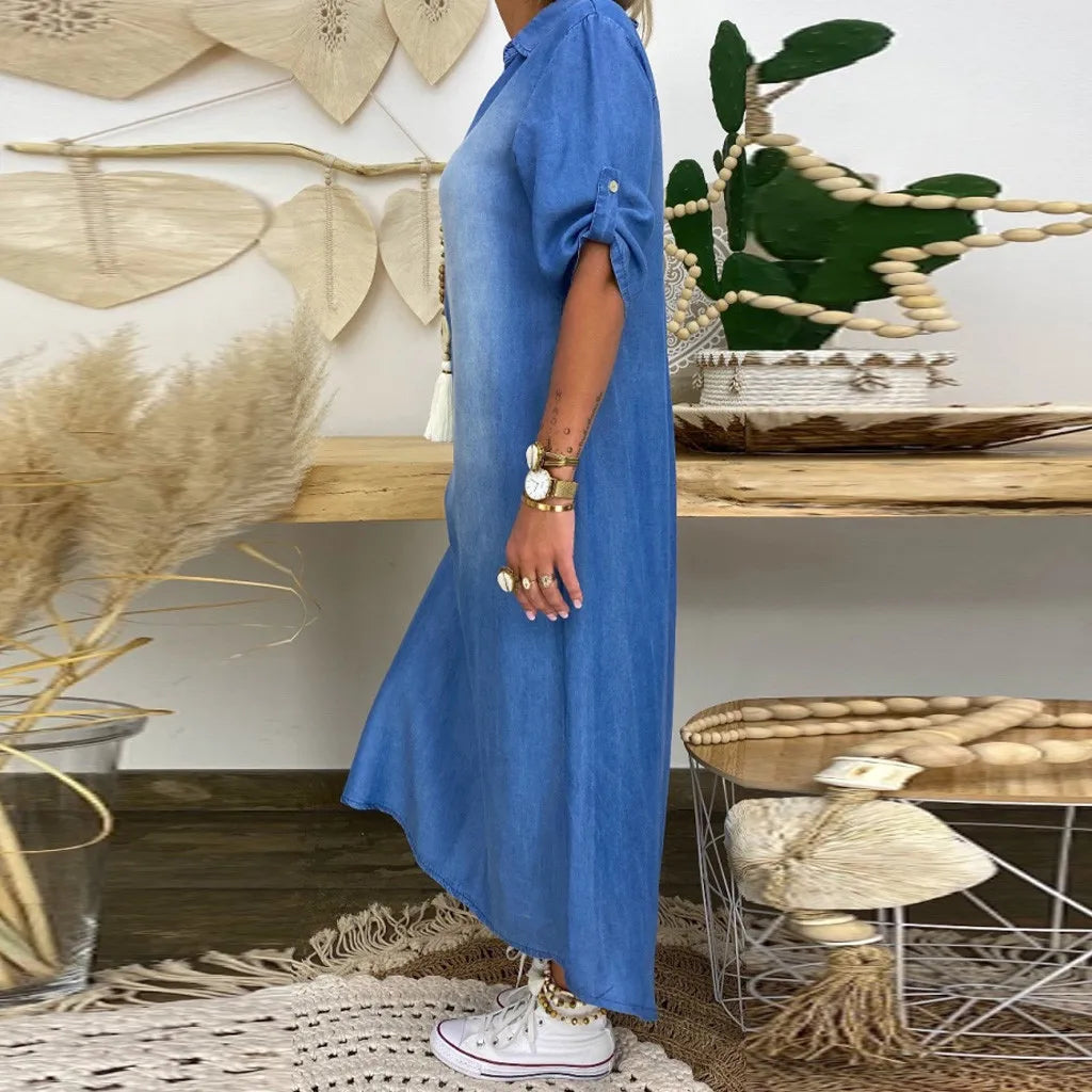 SPLIT | Vestido Largo Denim con Abertura Lateral