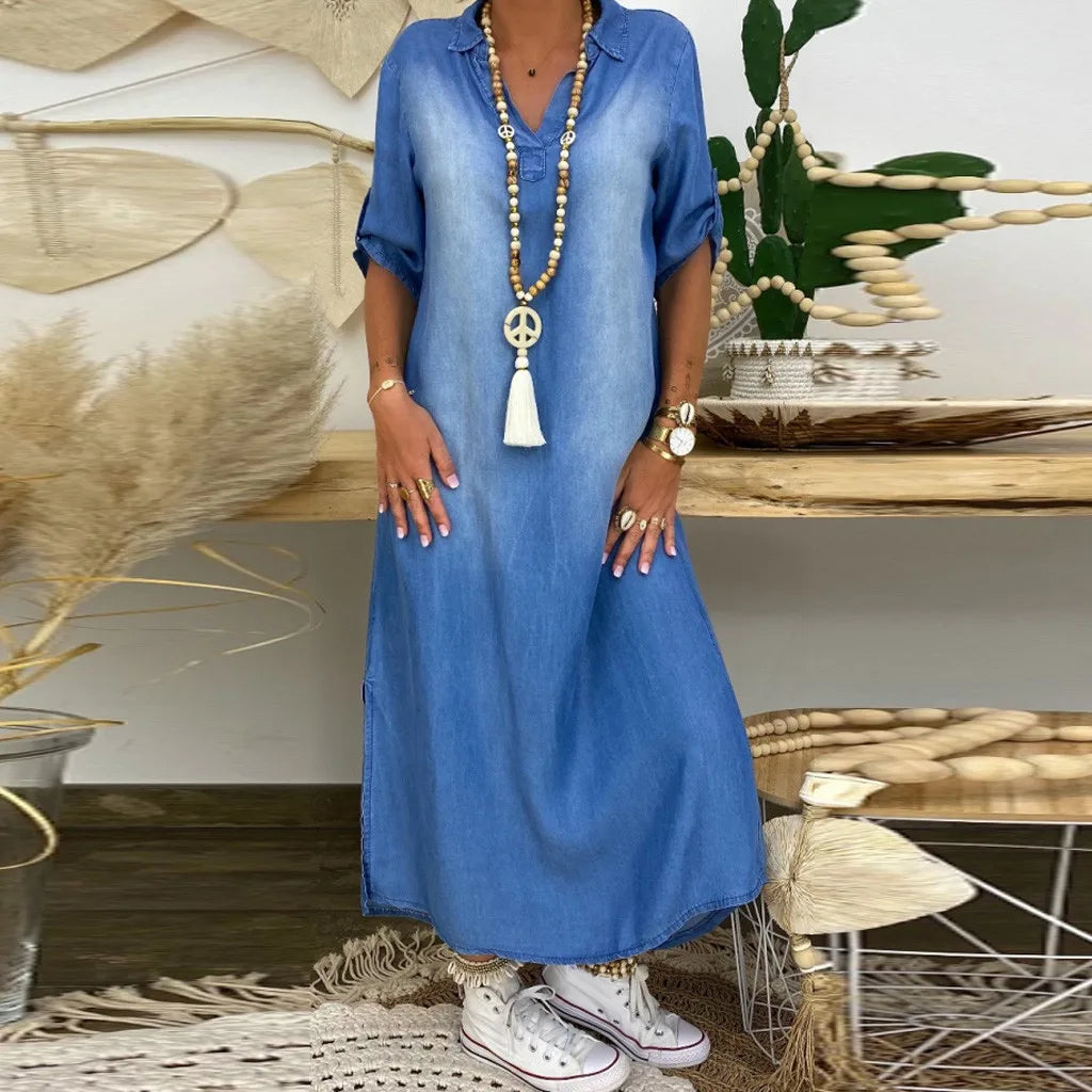 SPLIT | Vestido Largo Denim con Abertura Lateral