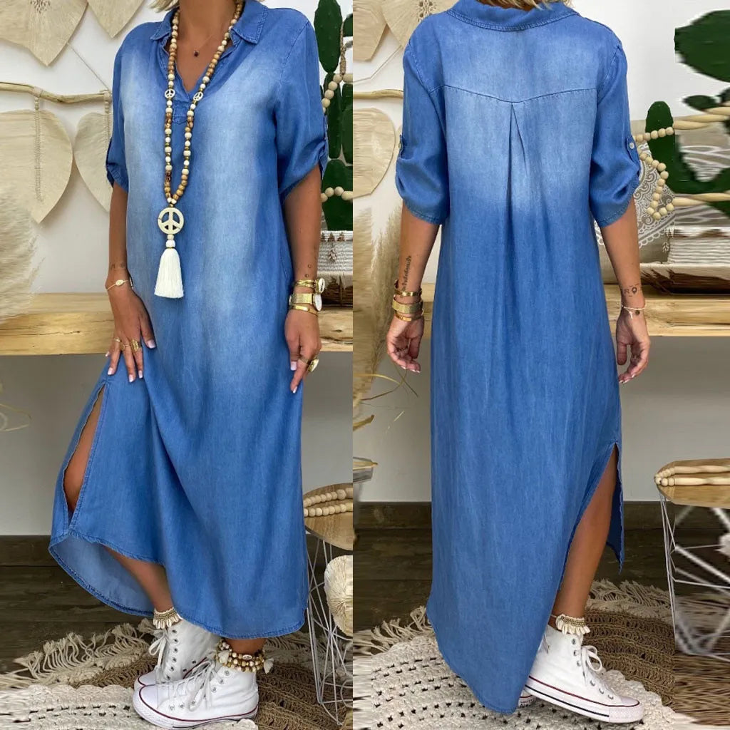SPLIT | Vestido Largo Denim con Abertura Lateral