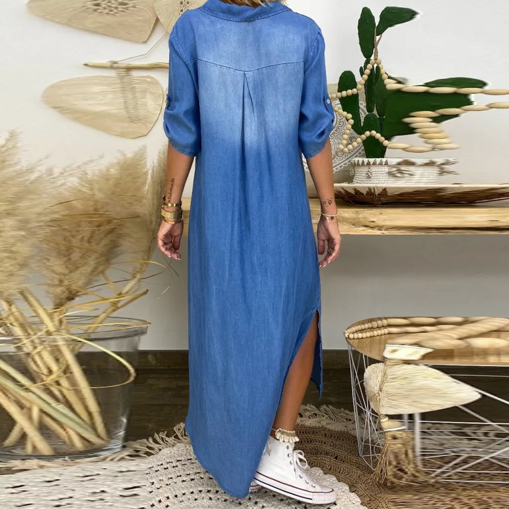 SPLIT | Vestido Largo Denim con Abertura Lateral