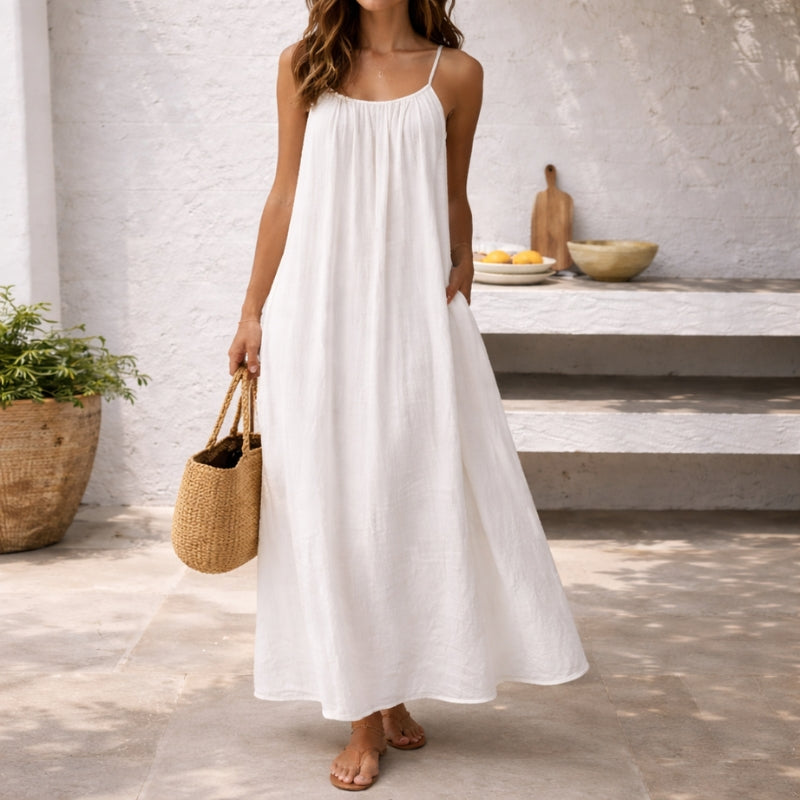 Brisa de Verano – Vestido Largo de Lino con Espalda Descubierta