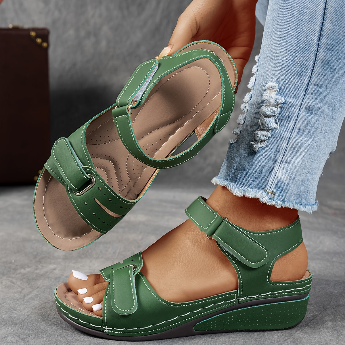 ELISE Sandalias Ortopédicas color Militar Verde Kaki — Serena Falco