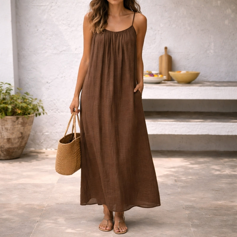 Brisa de Verano – Vestido Largo de Lino con Espalda Descubierta