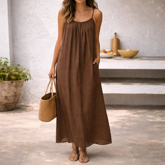 Brisa de Verano – Vestido Largo de Lino con Espalda Descubierta