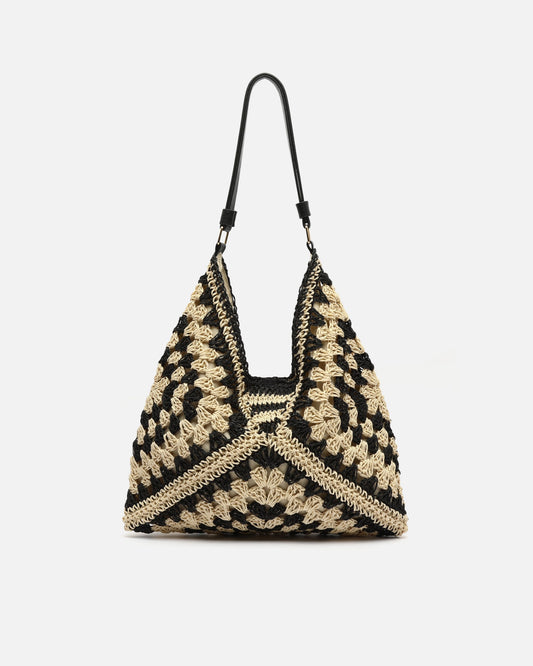 NIDO Bolso Hobo Rafia Trenzada Bicolor color Vainilla Beige — Loopy Wear