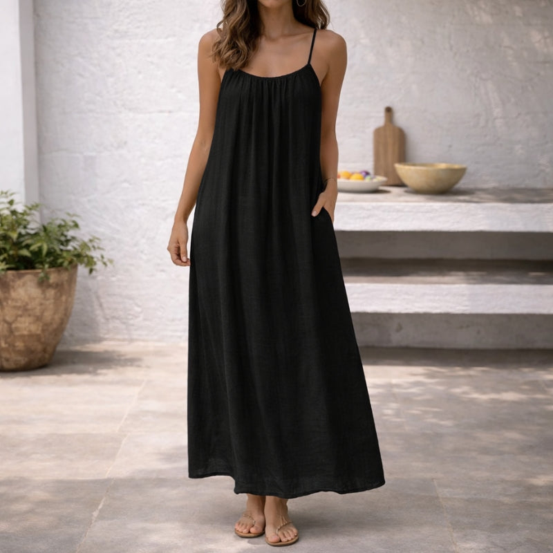 Brisa de Verano – Vestido Largo de Lino con Espalda Descubierta