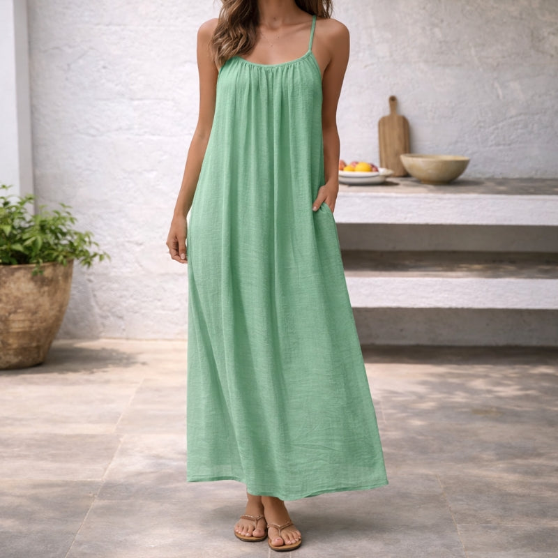 Brisa de Verano – Vestido Largo de Lino con Espalda Descubierta