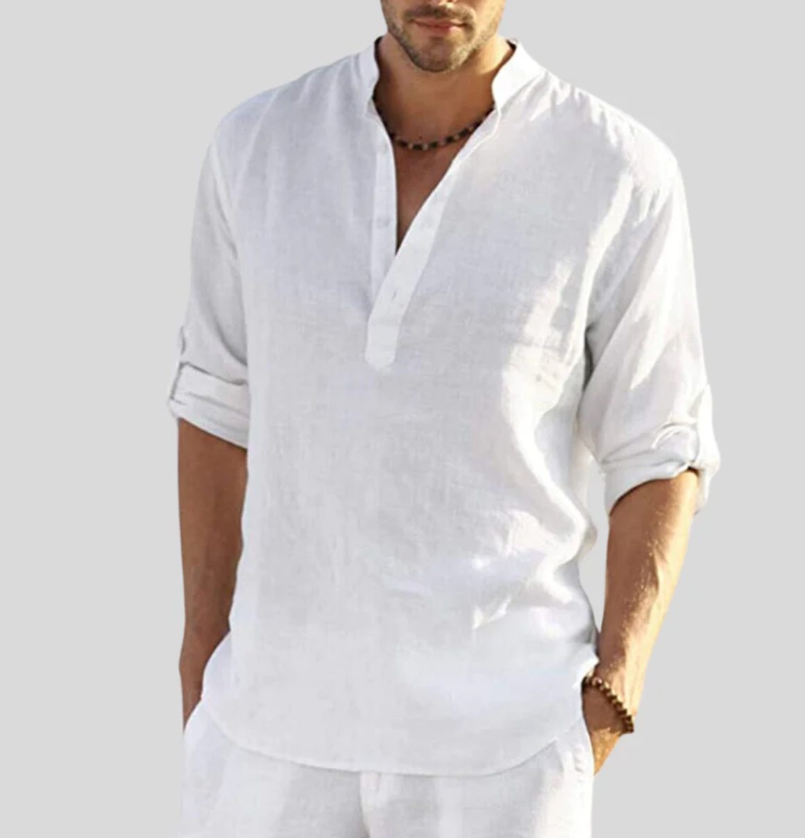 BRISA Camisa de Lino Hombre Corte Holgado color Nieve — Loopy Wear