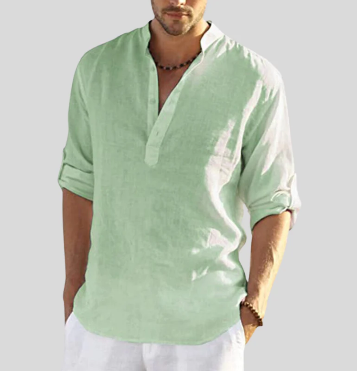BRISA Camisa de Lino Hombre detalle cuello y botones — Loopy Wear