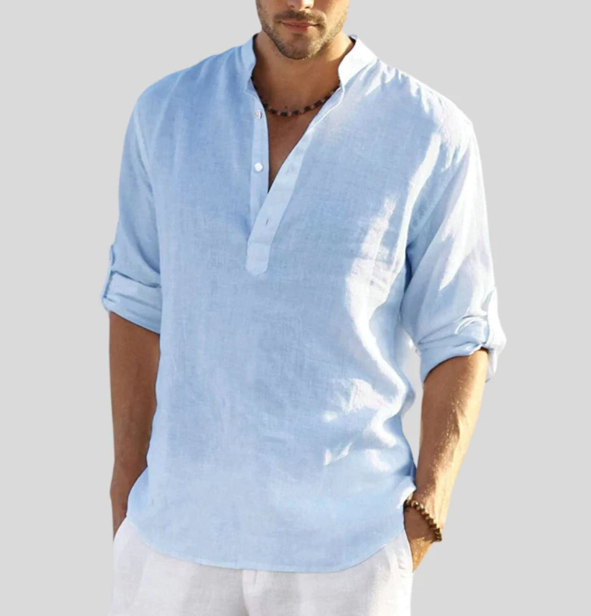 BRISA Camisa de Lino Hombre detalle tejido — Loopy Wear