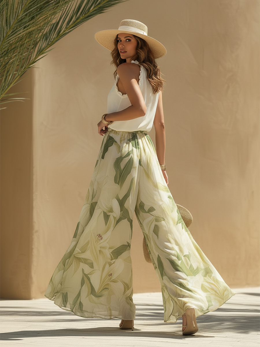 LIRIO Conjunto vista lateral pantalón ancho fluido — Loopy Wear