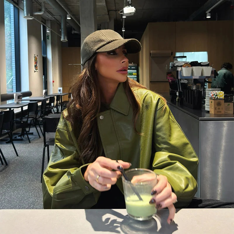 EMERYN | Chaqueta Vintage de Cuero Verde