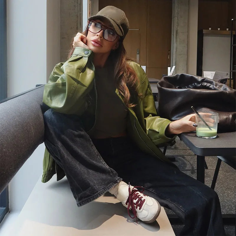 EMERYN | Chaqueta Vintage de Cuero Verde