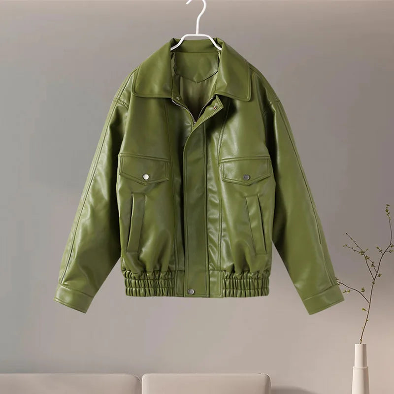EMERYN | Chaqueta Vintage de Cuero Verde