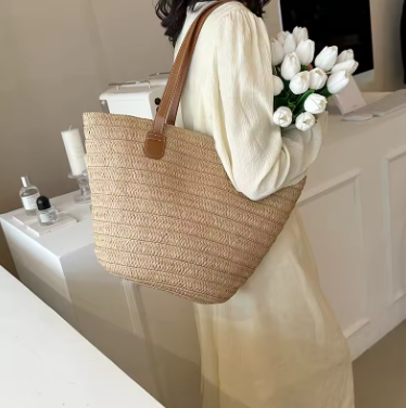 ALMA Bolso de Rafia colgado detalle asas de cuero — Loopy Wear