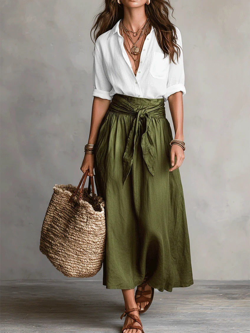 DUETO Conjunto Dos Piezas falda midi cintura alta con cinturón — Loopy Wear