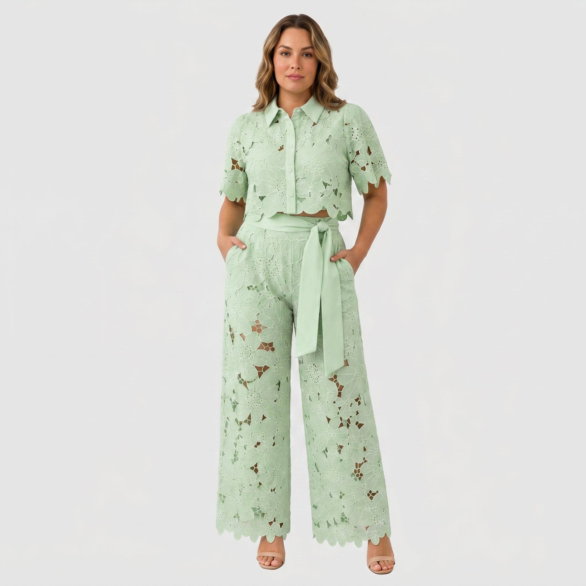 BRISA Conjunto Dos Piezas Algodón Perforado color Selva Verde — Loopy Wear