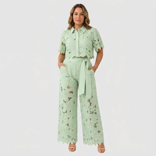 BRISA Conjunto Dos Piezas Algodón Perforado color Selva Verde — Loopy Wear