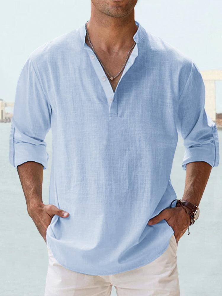 LINO Camisa Lino Transpirable Hombre color Adriático Azul — Serena Falco