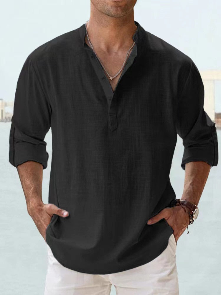 LINO Camisa Lino color Noche Negro — Serena Falco