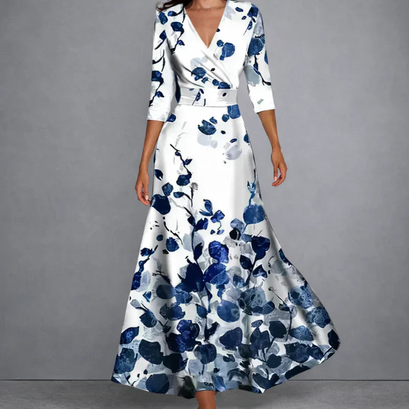 IRIS Vestido Maxi Floral Escote Cruzado vista frontal — Loopy Wear