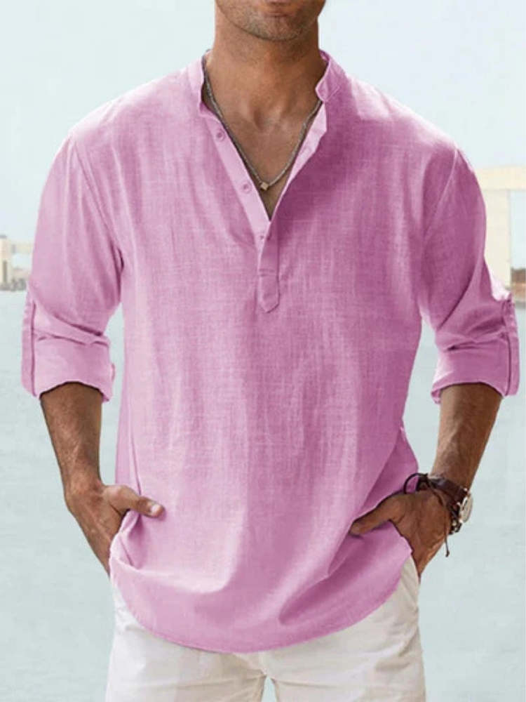 LINO Camisa Lino color Pétalo Rosa Claro — Serena Falco