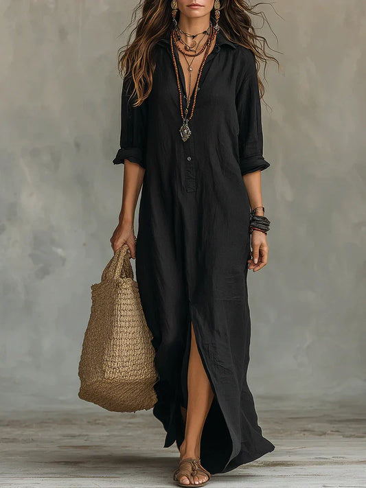 SAUCE Vestido Maxi Fluido color Noche Negro — Loopy Wear