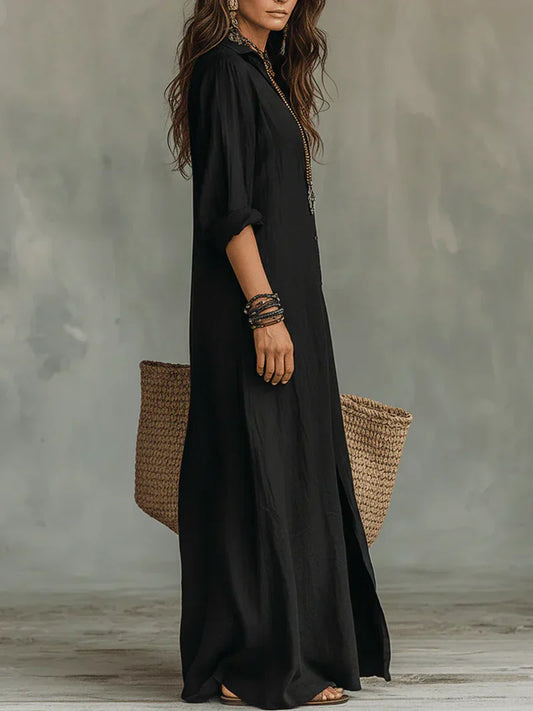 SAUCE Vestido Maxi Fluido vista lateral silueta completa — Loopy Wear