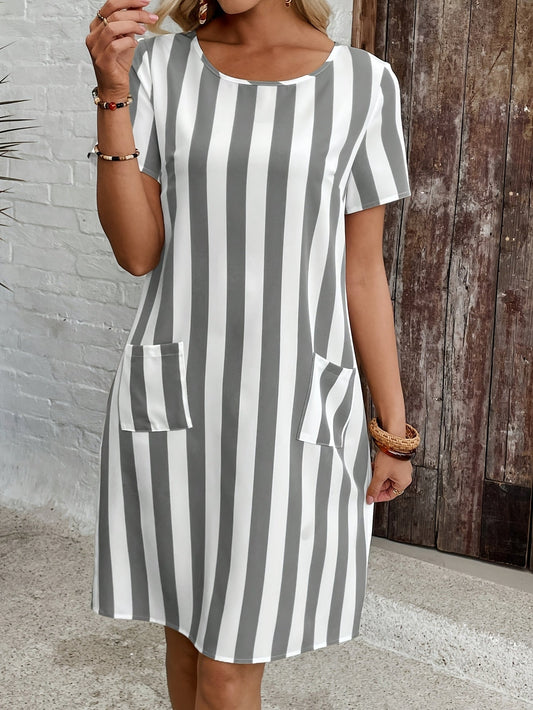 LENA | Vestido Casual a Rayas con Bolsillos
