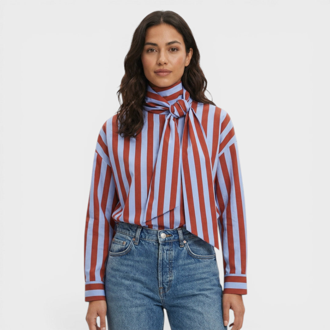 Camisa Rayas Lazo Cuello – Estilo Femenino y Elegante