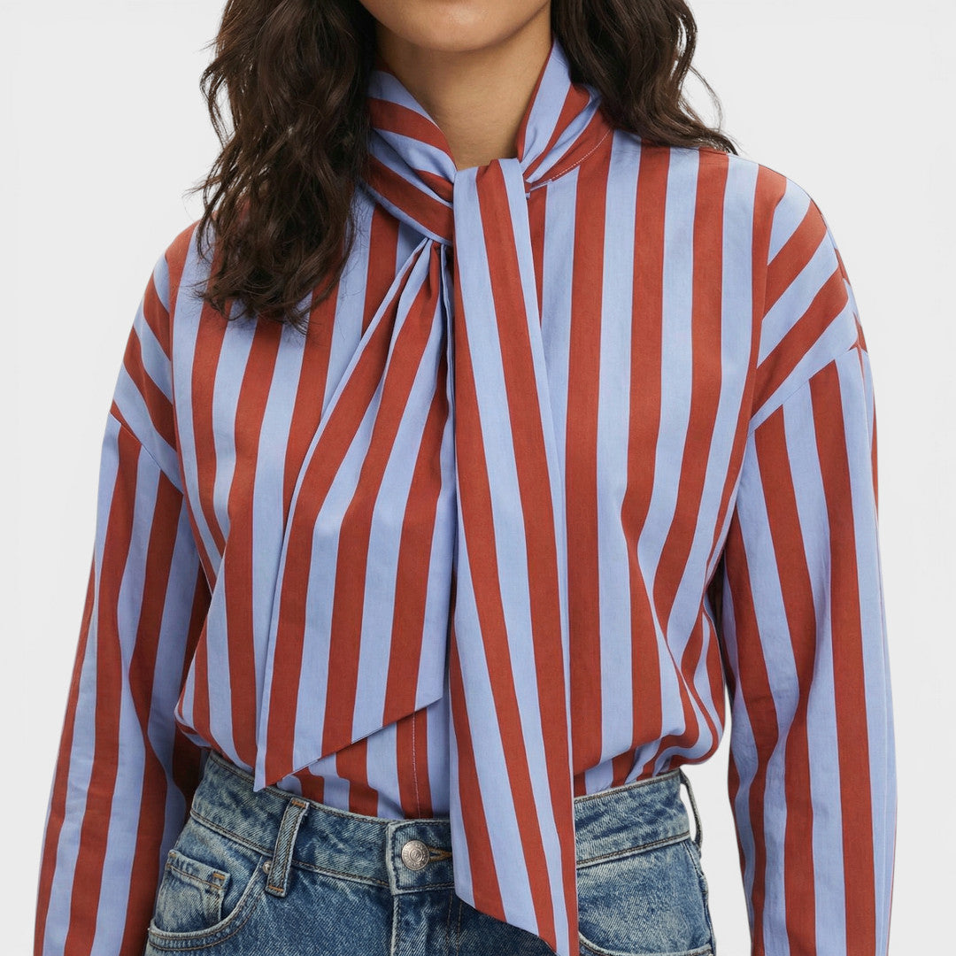 Camisa Rayas Lazo Cuello – Estilo Femenino y Elegante