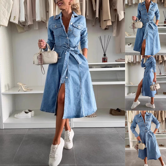 VAQUERA | Vestido Maxi Denim Manga Larga