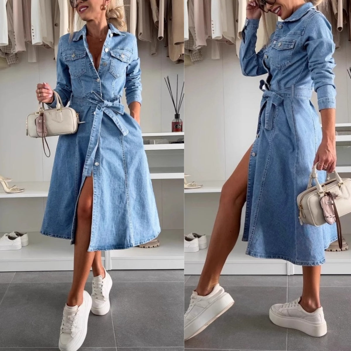 VAQUERA | Vestido Maxi Denim Manga Larga